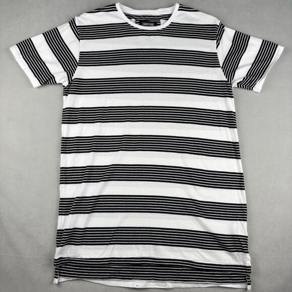Zanerobe Shirt Mens M White Black Striped Crewneck Casual Cotton Long‎ Tee GUC - Picture 1 of 9